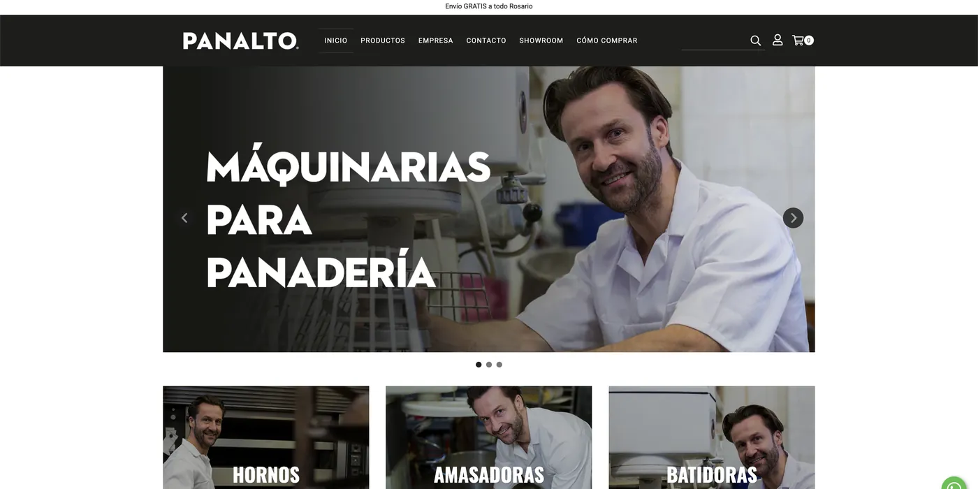 Home de la tienda online de Panalto, maquinaria para panaderías